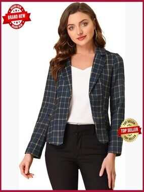 Cropped Printed Blazer Suit Jacket Business Casual Open Front